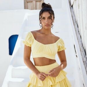 Blanco by Nature Lola Top Yellow Crop Puff Sleeve Small